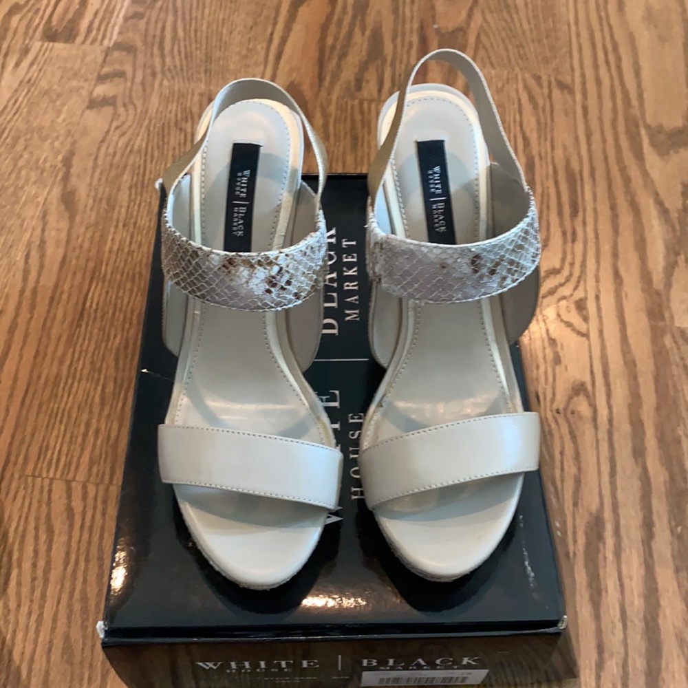 WHBM Neutral Wedges Tan and Snakeskin